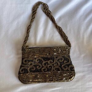 Chic Black and Gold Beaded Wristlet